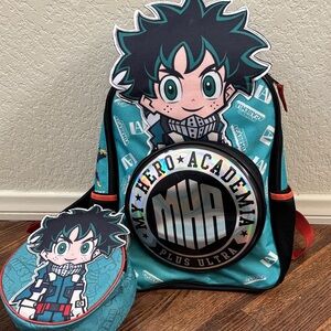 My Hero Academia Kids Teal Backpack with Character Front Lunchbox